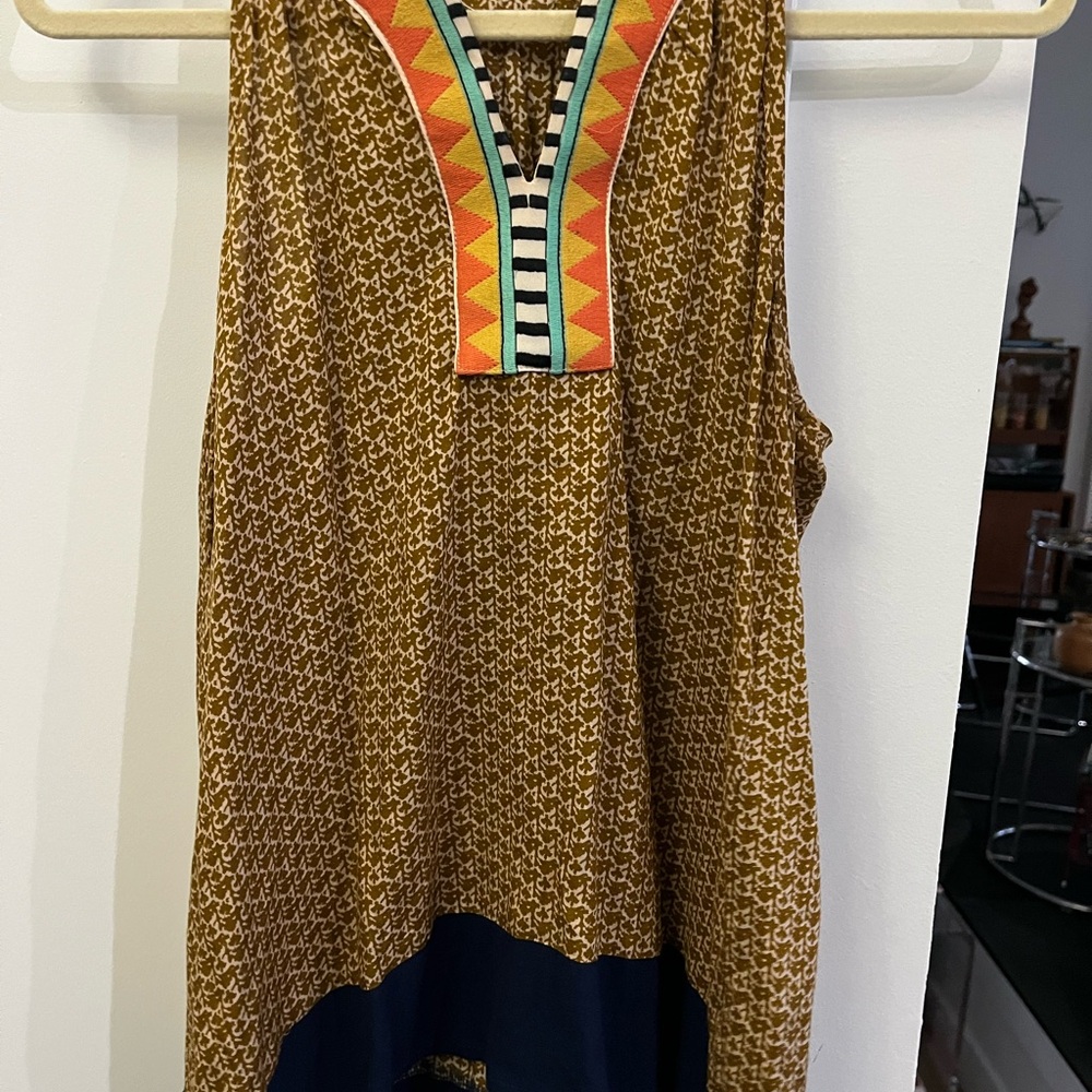 THML by Anthropologie Geometric Accent Brown Tank Top SM summer